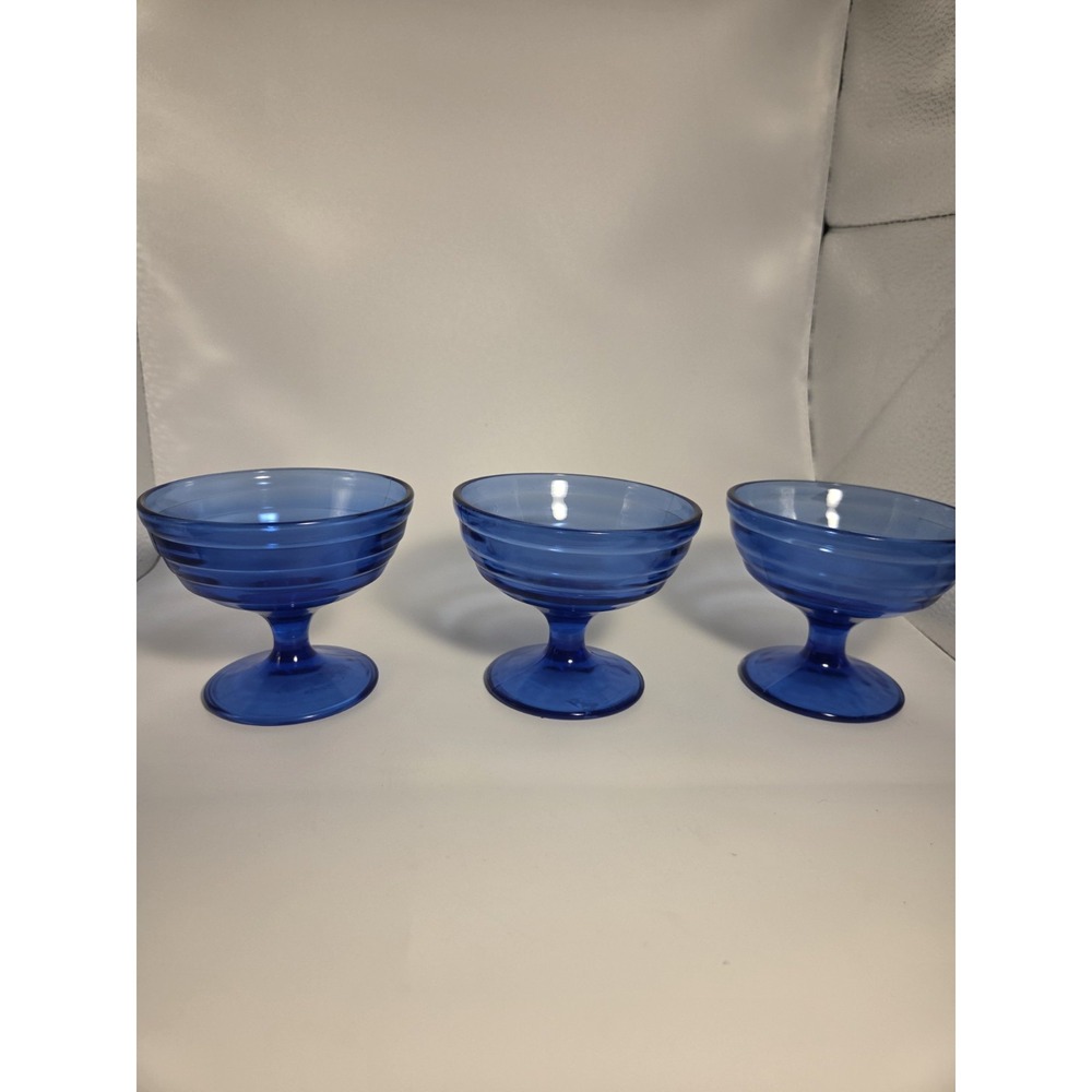 Vintage Hazel Atlas Moderntone Cobalt Blue Footed Sherberts Lot of 3 1950's